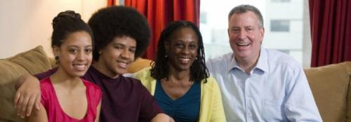 Bill de Blasio's family (from left) Chiara, a college freshman, and Dante, a high school sophomore, his wife Chirlane and Bill